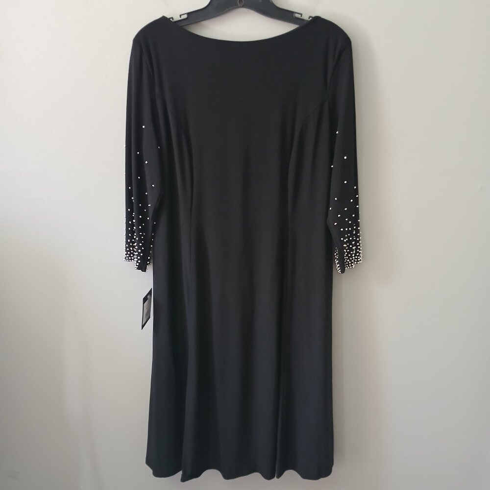Marina Women's Sz‎ L Black Cocktail Dress Beaded Black Long Sleeve Midi NWT